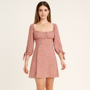 Et Clet Pink Floral Mini Dress Puff Sleeve Medium Coquette Cottagecore Spring